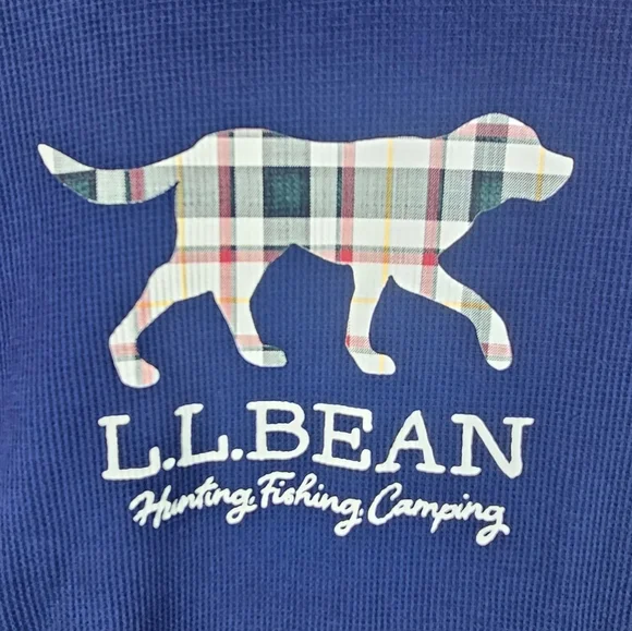 L.L. Bean Women's Royal Blue Long Sleeve Thermal Tee with Plaid Labrador Dog - Picture 10 of 10